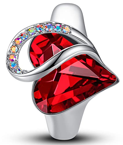 Leafael Infinity Love Women's Adjustable Heart Ring With Siam Ruby Red Birthstone Crystal For January And July, Healing Stone For Joy, Jewelry Gifts For Women, Silver-Tone, Open End, Size 6.5-8 #TOP18