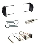  Einbauset : Autoradio 1-DIN Blende Einbaurahmen Radioblende schwarz + ISO Radio Adapter Adapterkabel mit Antennenadapter Phantomeinspeisung für VW New Beetle (9C/1Y/1C) 10/1998-07/2010