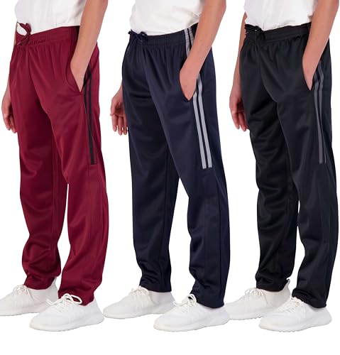 Real Essentials 3 Pack: Boys Active Tricot Sweatpants Track Pant Basketball Athletic Fashion Teen Sweat Pants Soccer Casual Lounge Open Bottom Fleece Tiro Activewear Training- Set 8,XL (18-20)