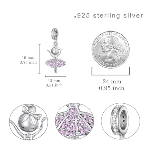 Image of Dance Charms for Bracelets 925 Sterling Silver Ballerina Charm Ballet Jewelry Gift for Women