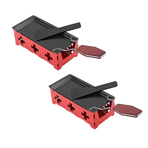 Hohxfyp 2Pcs Raclette Set, Portable Non Stick Mini Raclette Grill Set With Stove And Spatula, Carbon Steel Foldable Raclette Grill For Home, Travel, Party #TOP29