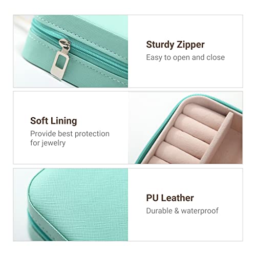 Image of CASEGRACE Faux Leather Travel Jewelry Case, Small Jewelry Box Portable Jewelry Travel Organizer Display Storage Case For Rings Earring Necklace Bracelet, Gift For Women Girls, Blue