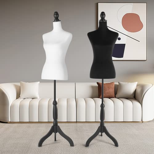 Hombour Dress Form With Detachable Black Fabric Cover, 52-67 Inch Height Adjustable Female Mannequin Torso With Tripod Base Stand For Sewing Dress Jewelry Display, White Model #TOP3