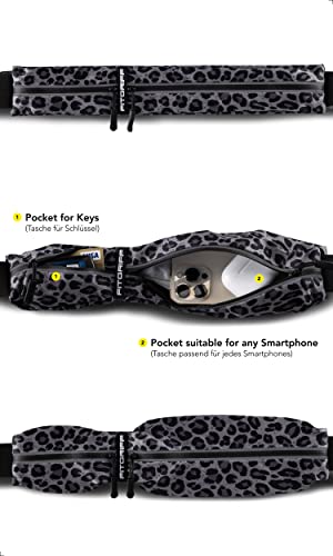 Image of Fitgriff Running Belt for Men & Women - Secure Jogging Pouch for Phone, Keys & Essentials - For All Cell Phones, Leopard, Medium - Large, Slim Fit
