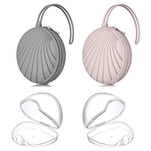 Image of Smlpuame 4 Pack Pacifier Holder Case Set,2 Silicone Portable Pacifier Cover Pouch Bag for Diaper Bags Baby Carriage with 2 Transparent Pacifier Storage Container Box,Easy to Clean,Shell(Pink+Grey)