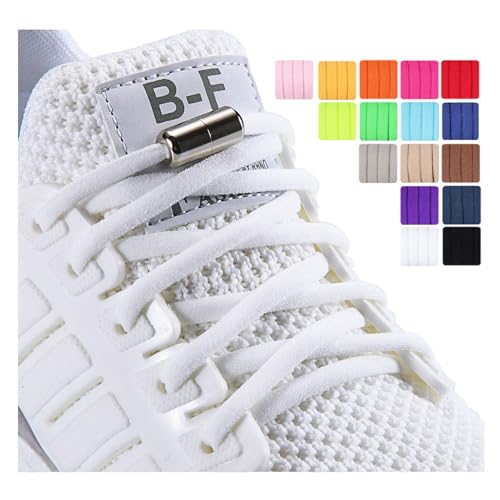 2 Paires Lacets Élastiques en Caoutchouc pour Enfants et Adultes - Sans Laçage, Fermeture en Métal, pour Toutes les Chaussures de Sport, Blanc