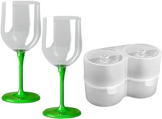 Doble BOSO Copa de vino portátil, irrompible, al aire libre, plegable (2P) (verde)