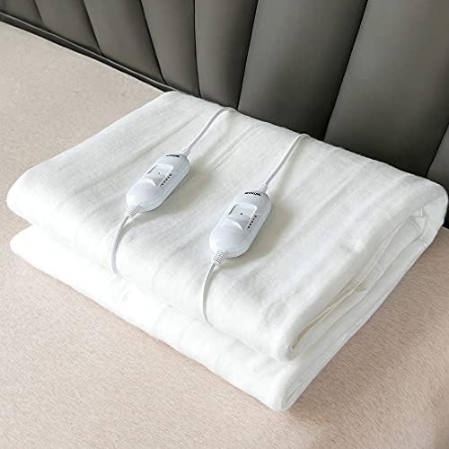 AIMS Electric Blanket KING Heated Under Bed Comfort Detachable DUAL Controller with 3 Heat Settings, Polyester, White Super Cosy Washable Fleece Heated Blanket Throws Pad, Coverlet, mantle