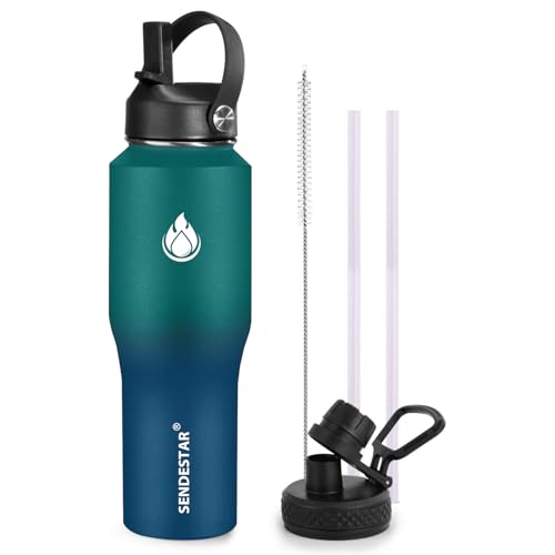 Image of SENDESTAR 32oz Water Bottle Wide Mouth Stainless Steel Vacuum Insulated Double Wall with Straw Lids Fit in Any Car Cup Holder