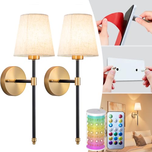 Image of Battery Operated Wall Sconce Set Of Two with Remote Control (Gold-Black)