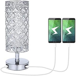 Tomshine Crystal Bedside Table Lamp with Dual USB,Modern Sliver Light E27 Glitter Lampshade with 2 USB Port Bedroom Nightstand Light for Bedroom,Living Room,Guest Room LT070
