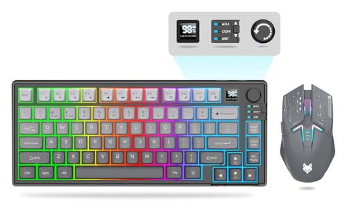 75 Wireless Gaming Keyboard and Mouse Combo Mechanical Keyboard + 3D 1600DPI Mice 2000mAh Battery RGB Backlit Keyboards with 80 Keys Computer PC Gaming Keyboards for PC/Laptop (Grey)