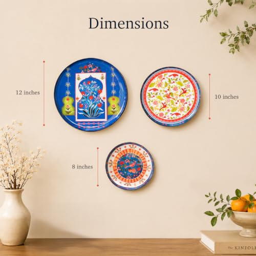 Image of RITUALISTIC Indigo Jaipur Metal Wall Plates | Rajasthani City Palace Art | Wall Decor for Living Room, Bedroom & Hall | Wall Art & Showpiece | Gift for Women & Men | Set of 5 Assorted Sizes