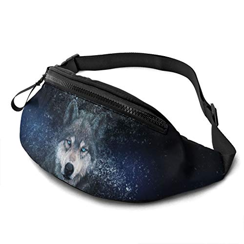 Dujiea Riñonera con agujero para auriculares, bolsa para cinturón, bolsillo ajustable, a la moda, para mujeres, hombres y niños, papel pintado de lobo, talla única