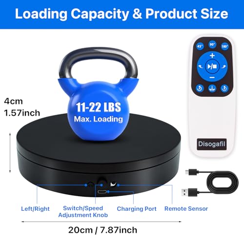 Disogafil Motorized Rotating Display Stand with Remote, 7.87in Display Turntable, Max 22lbs Load Photography Turntable, 360 Electric Motorized Lazy Susan for Photography Product Shows by Disogafil - Image 2