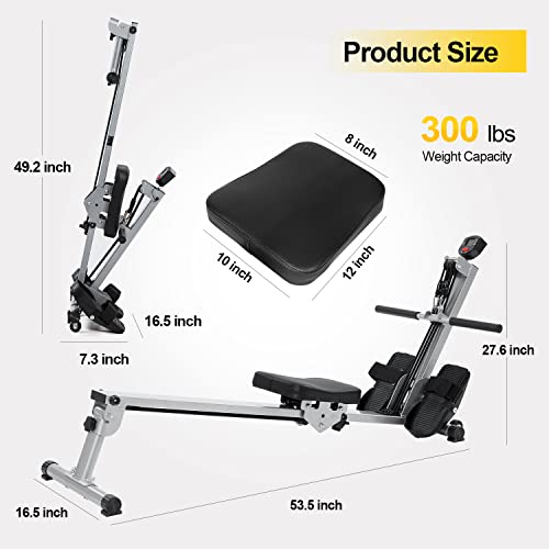 Rowing Machine for Home Use, LUBBYGIM Foldable Rower Machine with LCD Monitor & Comfortable Seat Cushion - 2022 Upgraded Version - Super Quiet & Smooth