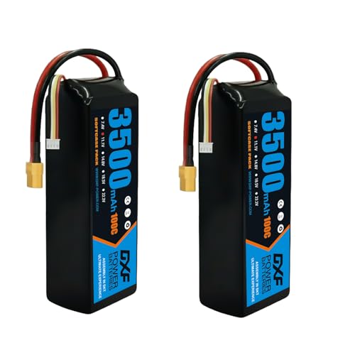DXF Lot de 2 Batteries LiPo 3S 11.1V 3500mAh 100C XT60 - Haute Performance pour Hélicoptères RC,...