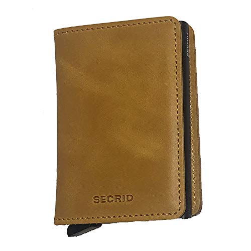 SECRID - Slim Wallet Genuine Vintage Leather RFID Safe Card Case for max 12 Cards (Ochre)