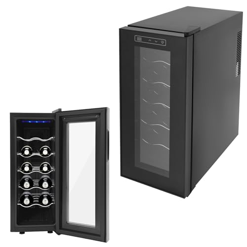 DHQCQL Réfrigérateur à vin, armoire à vin, 33 litres, armoire à vin avec éclairage LED et porte en verre pour 12 bouteilles,...