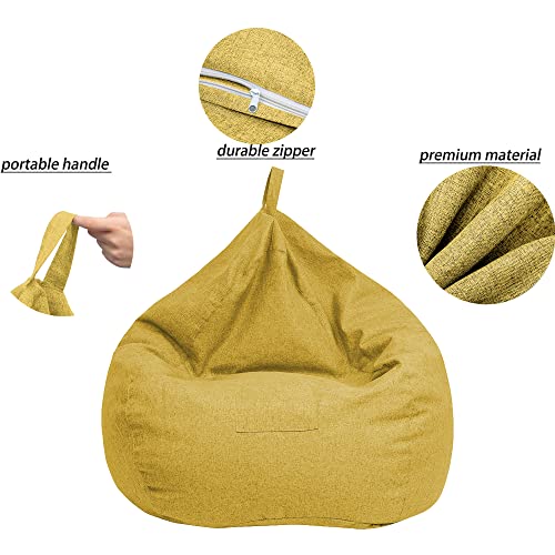 Storage Beanbag Cover Only No Insert Bean Bag Chair Protector Indoor Accessory For Kids, Teens, Adults Solid Yellow #TOP2