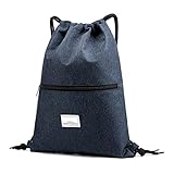 MEISHANG Turnbeutel Kordelzug Tasche, Wasserdicht Sportbeutel Gymsack Hipster Beutel mit Verstellbar Kordelzug Rucksack Oxford Daypack mit Reißverschluß Innentasche für Damen Herren (Dunkelblau)
