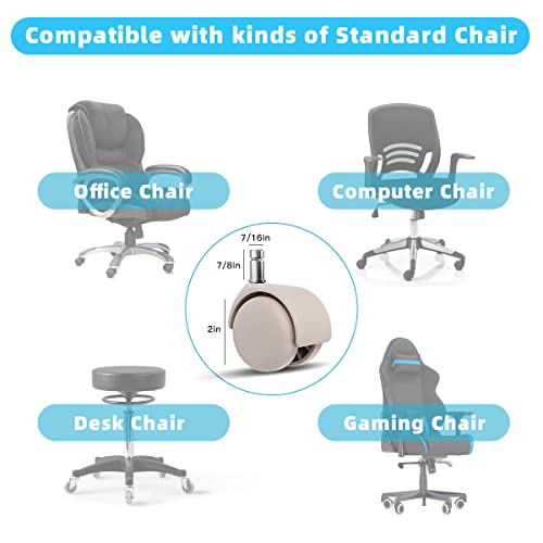 Omyoffice Office Chair Casters, 2" Heavy Duty Caster Wheels Set of 5, Smooth & Quiet Rolling on All Floors, Beige - Thumbnail 4