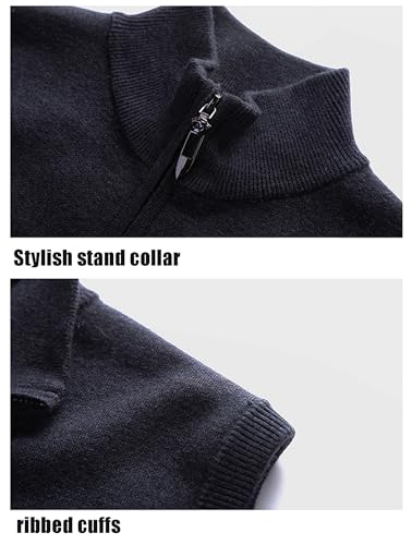 Men's Wool Blend Sweater Vest Fashion Casual Stand Collar Zipper Cardigan Knit Vest with Pocket2