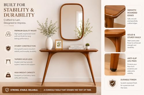 Image of Solid Wood Console Table for Living Room & Entryway - Modern Minimalist Narrow Table (100x30x77 cm) | Durable Wooden Sofa Table for Hallway, Bedroom & Office