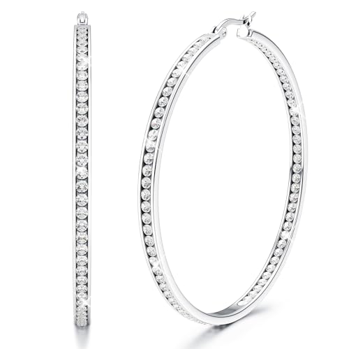 Adramata Creoles Acier Inoxydable Boucles D'oreilles Femme Créoles Zircon Cubique Creoles Argent...