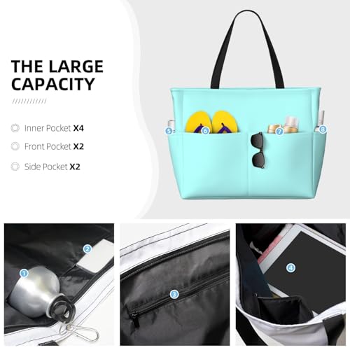 Large Beach Bags Water-resistant Sandproof - light-aqua Cute Beach Tote Bags for Women with Zipper3