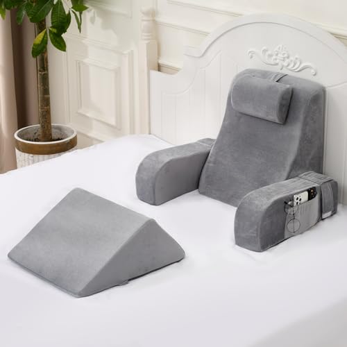 NIAOMAOGOU Bed Reading Pillow Set, 19in Grey, 5pcs