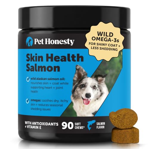 Wild Alaskan Salmon Oil for Dogs Omega 3 Fish Oil Chews - Skin + Coat Supplement for Itchy Skin Relief, Dry Skin, Hot Spots + Shedding Control - Supplements with Vitamin E + Vitamin C (Salmon, 90 Ct)