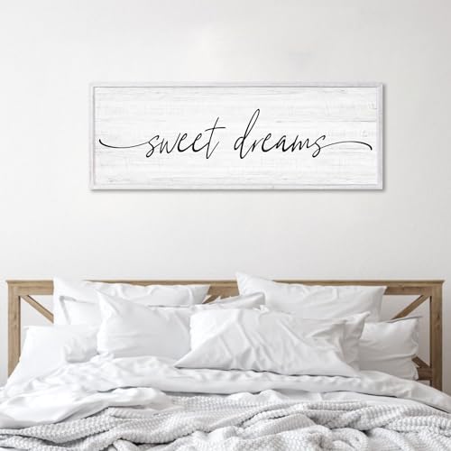 Sweet Dreams Wall Decor Above Bed Large 4115 Farmhouse Wall Decor for Bedroom Guest Room Decor Framed Wood Wall Art Rustic Master Bedroom Wall Decoration 01 (white frame)