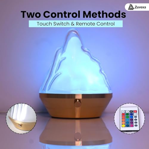 Image of Zuvexa Classic Mountain Table Lamp - Acrylic Flame Mountain Lamp, Dynamic Atmosphere LED Light with Remote & Touch Control, 16-Color Changing Night Lamp for Home & Bedroom Decor
