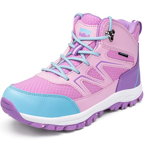 R CORD Girls Hiking Boots Waterproof Ankle Support Sturdy Supportive Cushioned Breathable Comfortable Kids Hiking Shoes Hiking Trekking Family Trips Playground Purple 2 Little Kid