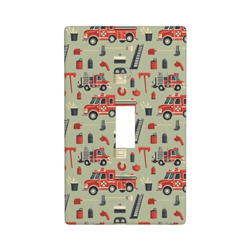 Fire Truck Elevator Tools Print Light Switch Cover Plate, 1- Gang Standard Size 4.5