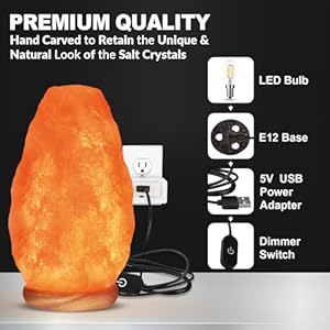 Wbm salt lampusb himalayan salt lamp with touch dimmer control wooden base led bulb 5 7lbs  urban country home decor