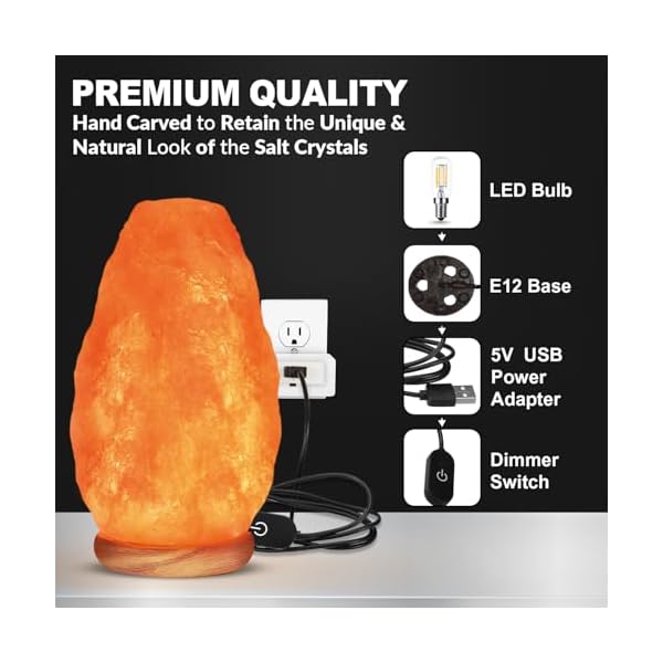 Wbm salt lampusb himalayan salt lamp with touch dimmer control wooden base led bulb 5 7lbs  urban country home decor