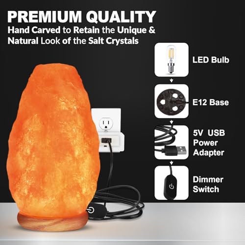 WBM Salt Lamp - USB Himalayan Salt Lamp with Touch Dimmer Control, Natural Pink Crystal, 5-7 lbs, Wooden Base, LED Bulb, Room Decor, Home Decor, Relaxation, Ambiance, Gift by Himalayan Glow - Image 3
