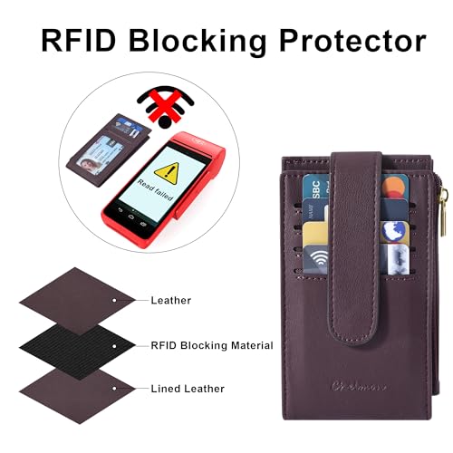 Image of Chelmon Womens Wallet Slim RFID Blocking Bifold Multi Card Case Wallet with Zipper Pocket (Wine Red) | Thin Bifold Multi Card Case with Zipper Coin Pocket Purse for Women