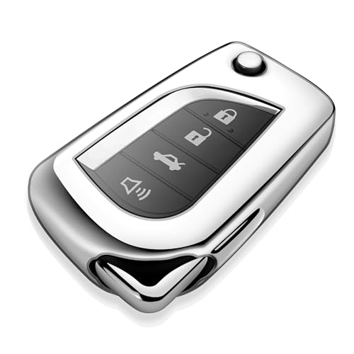 Image of Tukellen for Toyota Key Fob Cover,Special Soft TPU Key Case Cover Protector Compatible with 2018-2024 Camry SE /LE,2020-2025 RAV4 LE,Corolla SE /LE Smart Key-(Silver)