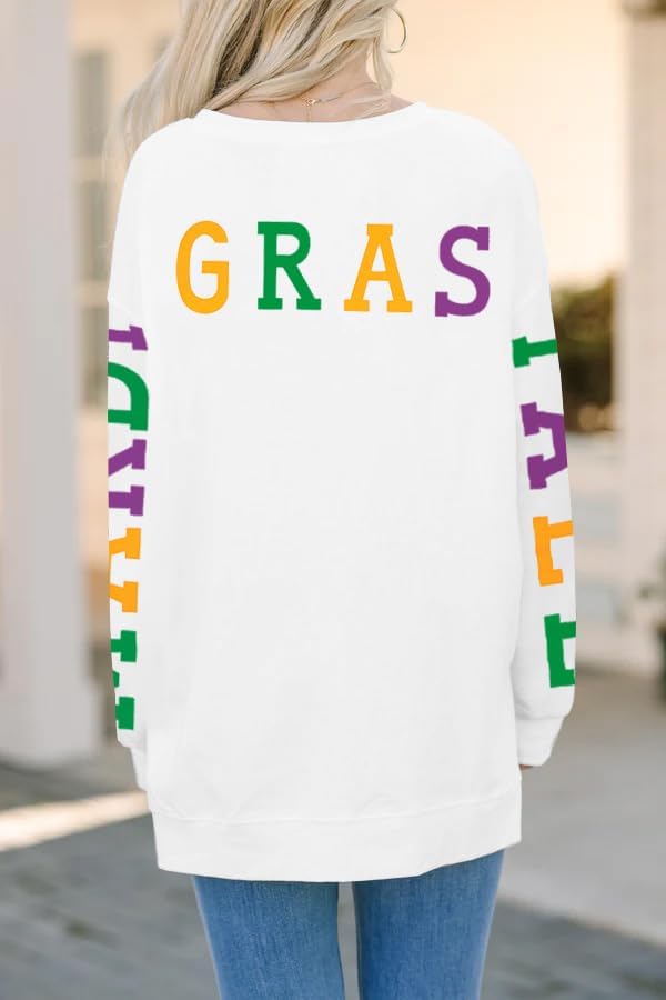 LUKYCILD Mardi Gras Sweatshirt for Women: Mardi Gras Yall Letter Print Sweatshirts New Orleans Outfits Holiday Tee Tops - Image 5