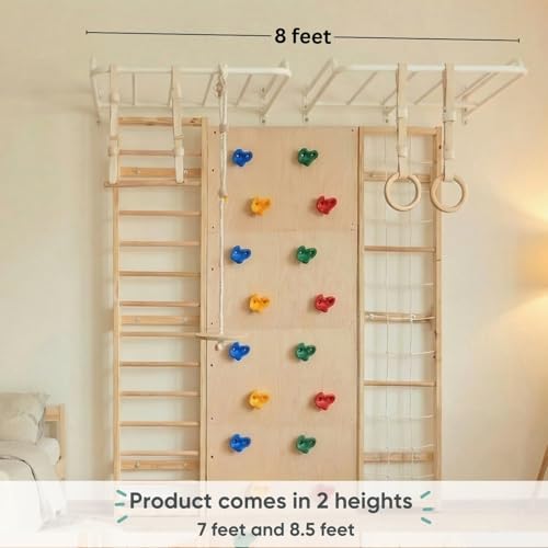 Image of Curious Cub Jungle Gym for Kids Indoor | Kids Gym Play Set | Contains Monkey Bar, Gymnastics Ring, Disk Swing, Rope Ladder for Kid to Play Indoor Fun Activity for Ages 4+ (UL4- 7 FEET)