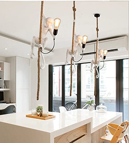 Nickacoo Resin Creative Chandelier White Monkey Pendant Lights Vintage Hemp Rope Pendant Light For Home Lighting Bar Cafe Retro Handing Lamp (Hardwired Chandelier) #TOP3