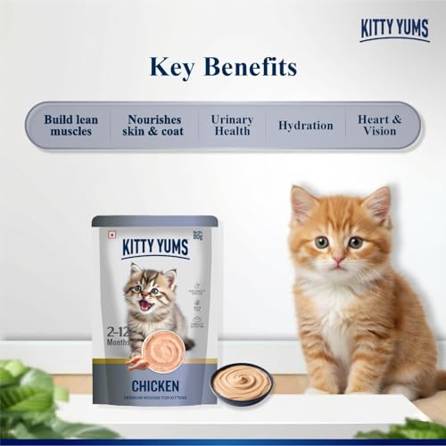 Image of Kitty Yums Kitten Wet Mousse 80g | Chicken | Rich in Protein | Promotes Hydration & Easy to Digest | Grain Free | No Artificial Flavours | Packed with Essential Vitamins & Antioxidants