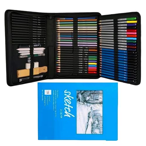 Image of Corslet 72 Pcs Art Pencil Sketch Kit Drawing for Artists Kit Graphite Colored Charcoal Sketch Book Stumps Eraser Sketching Kit for Artist Drawing