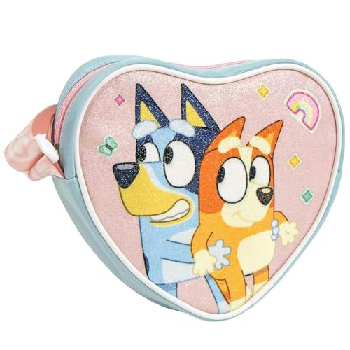 The Geeky Pop Bluey & Bingo   Bolso bandolera para niña con forma de corazón   Bolso ligero con cremallera   Ideal para regalo