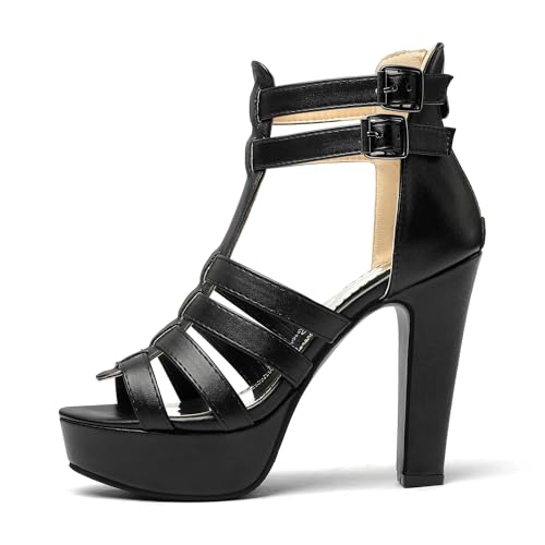 BEAUPAS Women's Block Heel Platform Peep Toe Ankle Boots Chunky High Heel Ankle Strap Booties Buckle Gladiator Sandals2