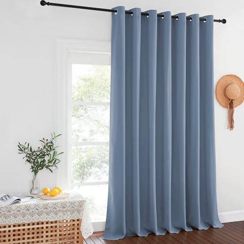 NICETOWN Blackout Curtains for Sliding Glass Door Room Divider Noise Reduce Curtain Panel Portable Window Screen Sliding Partition, W100 x L102 inches, 1 Panel, Stone Blue