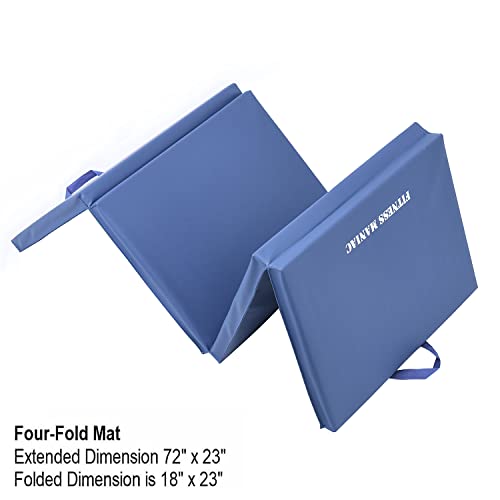 Fitness Maniac HIGH-DENSITY Firm Foam Folding Mat Thick Exercise Gymnastics Panel Gym Mats Non Slip with Carrying Handles Yoga Aerobics Workout Training (Four-Fold (Blue))
